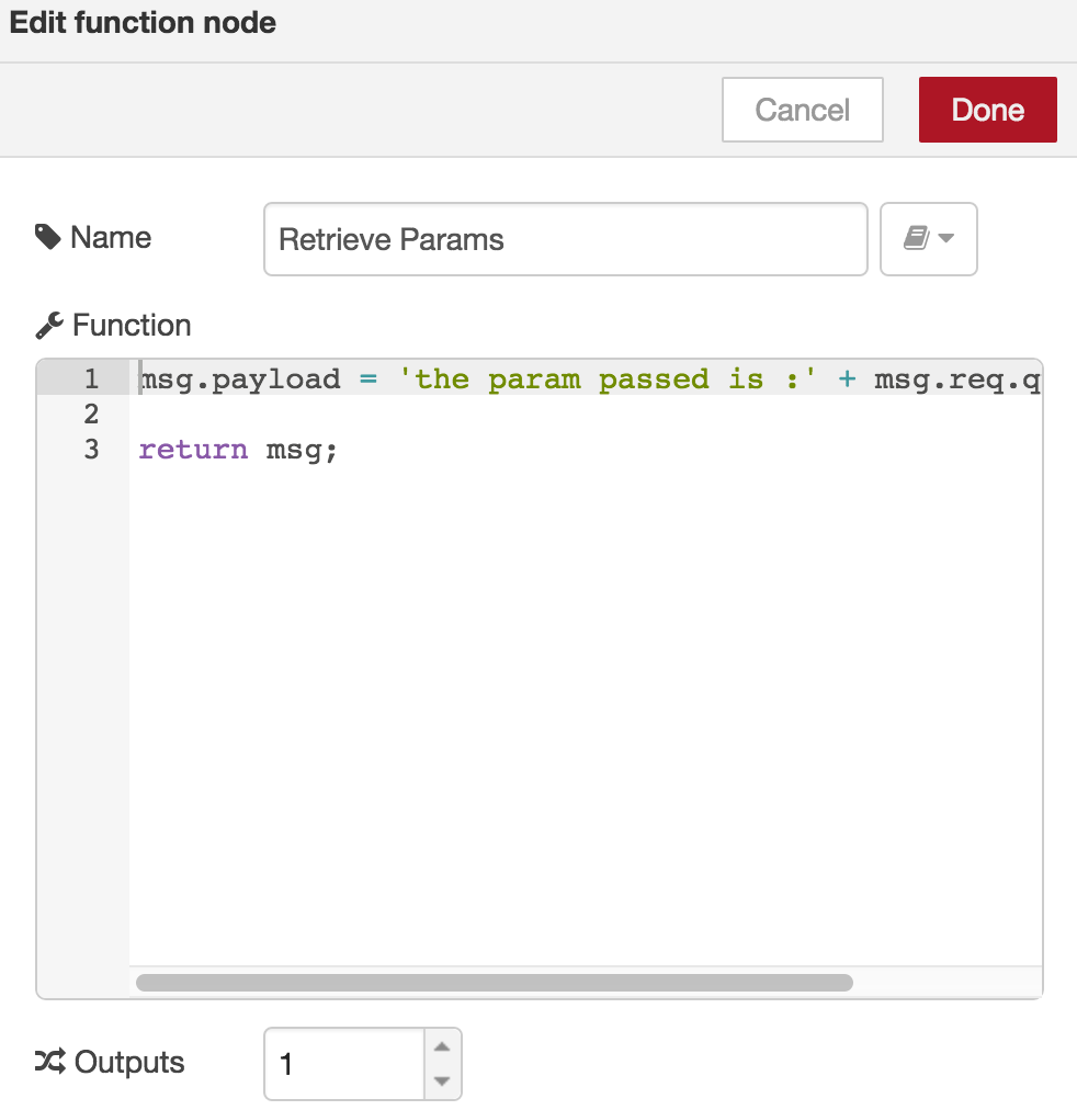 Function node settings
